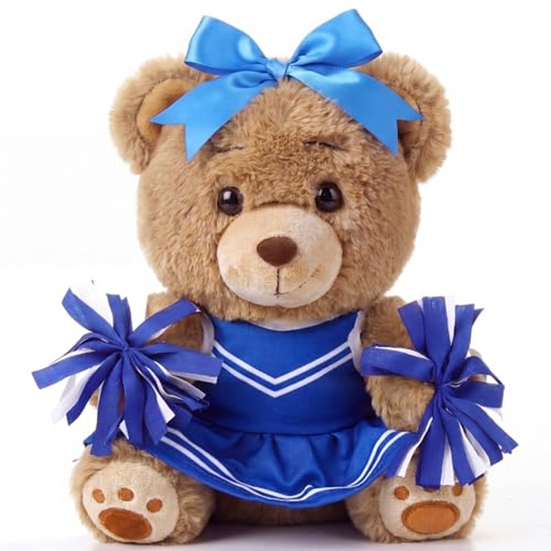 10-Inch Cheerleader Bear Plush Toy - Blue Cheer Gift & Team Spirit