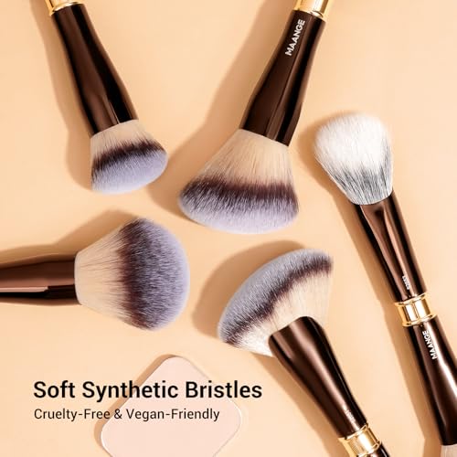 MAANGE Makeup Brush Set with Case Double-ended Makeup Brushes for Foundation Contour Liquid Powder Concealer Eye Shadows Cream Cosmetics Blending Blush Makeup Tools (Coffee Brown, 13 PCS)