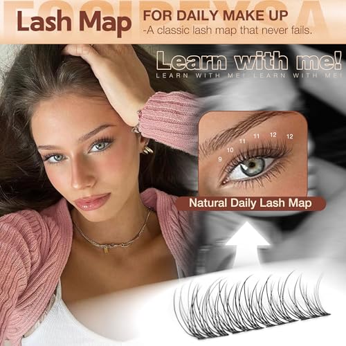 Natural Lash Clusters Velure Clusters Eyelash Kit 9-12mm Short Wispy Eyelash Extensions Kit with Lash Bond and Seal DIY Clusters Eyelash Extensions Kit for Clean Girl Makeup by Focipeysa (White Bond)