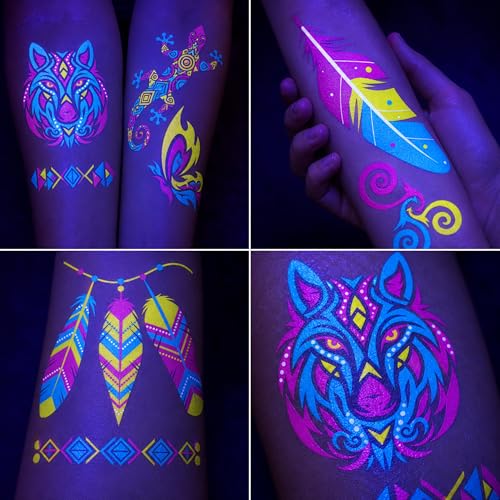 180 PCS UV Glow in the Dark Temporary Tattoos for Rave
