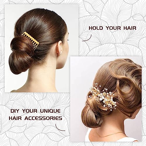 Cinaci 30pcs Small Plain Blank DIY Craft Gold Metal Hair Side Combs Slides with 10 Teeth Wedding Bridal Veil Combs Headpieces French Twist Bun Hair Clips for Women Flower Girls Brides (Gold-30 Pack)