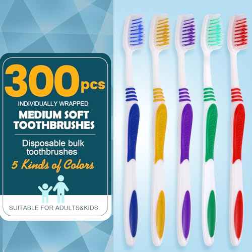 Navona 300 PCS Premium Individually Wrapped Bulk Toothbrush Pack, Disposable Toothbrushes, Kids Toothbrush, Medium Soft Bristle Toothbrushes, Ergonomics Handle, Perfect for Travel Hotel Donation