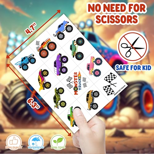 Monster Truck Party Favors - 72 Pc LED Lights & Tattoos Combo
