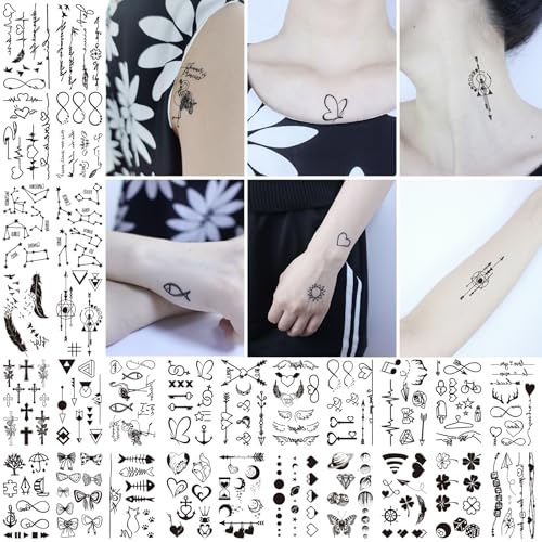 28 Sheets Minimalist Line Art Temporary Tattoos, Black