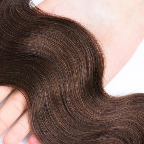 #4 Brown Body Wave Human Hair Bundles - 3 Pack, 12-34 Inch