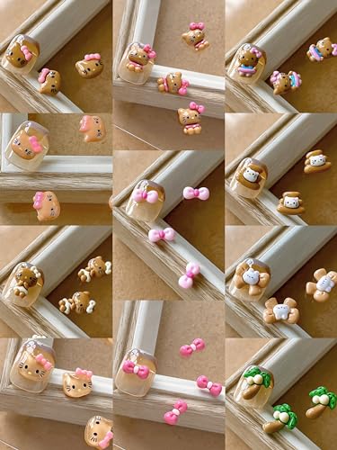 Kawaii Nail Charms 3D Cute Cat Rhinestones for Nails Art Decoration 55Pcs(11Style)