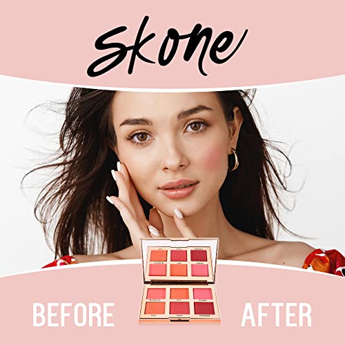 Skone Flushed & Flirtatious Make up Blush Palette - Blush Makeup as Eyeshadow, Blush, Highlighter in One Palette - Matte & Shimmer Glow of Pink & Peach Colors of Professional-grade Formula Cosmetics