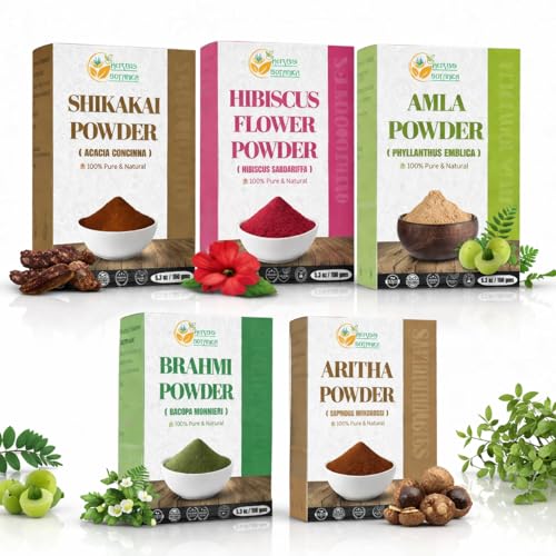 Herbs Botanica Herbal Hair Mask Combo for Hair Growth & Scalp Health - Brahmi, Reetha, Shikakai, Hibiscus, Amla Powders, 5.3 oz Each, 1.65 lbs
