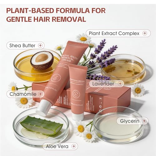 Facial Hair Removal Cream for Women, 2-in-1 Gentle Face Hair Removal Cream with Soothing Cream, Depilatory Creams for Sensitive Skin, Face Chin Upper Lip Hair Remover for Smooth Soft Skin, 2.03 Fl Oz