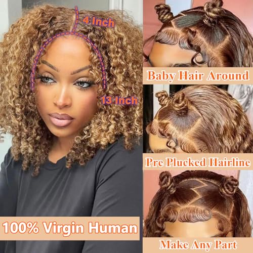 12 Inch Honey Blonde Ombre Deep Wave Bob Wig - Human Hair, 180 Density, Lace Front