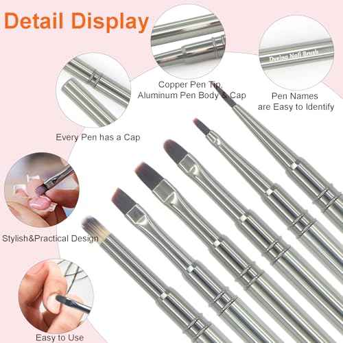 MYR 6pcs Nail Art Brushes and 2pcs Nano Nail Files, Metal Nail Art Tools, Acrylic Nail Brushes, Nail Brushes for Nail Art, suitable for Gel Dilution, Halo Dyeing, Watercolor and other Nail Design