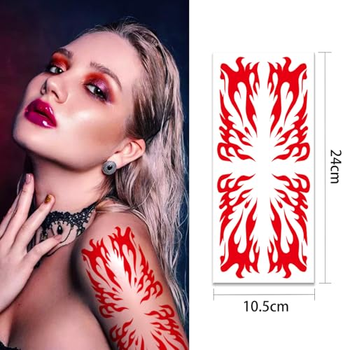 6 Sheets Temporary Tattoos Stickers Realistic Waterproof Women Man Body Face Arm Collarbone Leg Body DIY Art Decoration (Flame)