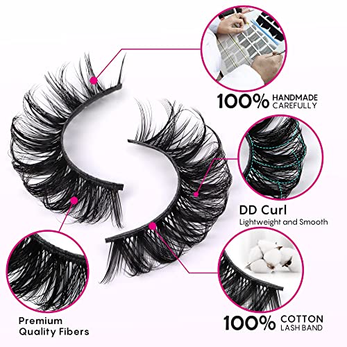 Focipeysa False Lashes Natural Look 14-17mm Fluffy Faux Mink Lashes D Curl Eyelashes Natural Lashes Strips Fake Lashes Pack 4 Styles Mixed Volume Eye Lashes 20 Pairs Multipack