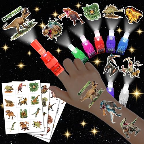 72 Pcs Dinosaur Party Favors Set - LED Finger Lights & Glow Tattoos