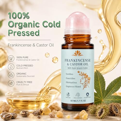 Organic Castor Oil & Frankincense Rose Quartz Roller 1.7oz
