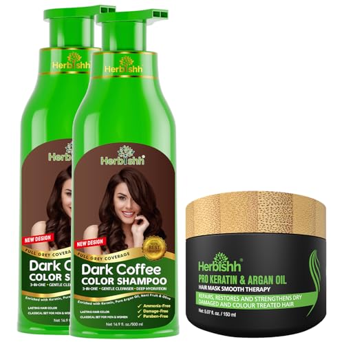 Herbishh Dark Coffee Gray Hair Color Shampoo & Hair Mask Combo 2x500ml + 150ml