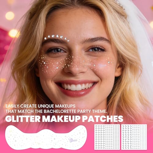 EMOME Bachelorette Party Accessories, Iridescent Glitter Freckles Face Tattoos with Face Gems, Bachelorette Party Favors Decorations Face Paint Makeup Kit for Bridal Shower, Bridesmaids, Women, Girls