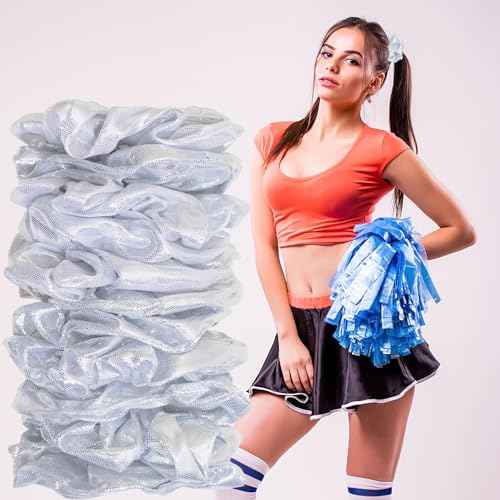 24 PCS Shiny Metallic Hair Scrunchies Bulk, Cheer Scrunchies Hair Accessories Cheerleading Hair Ties Elastics for Women Cheerleading Teams (Silver)