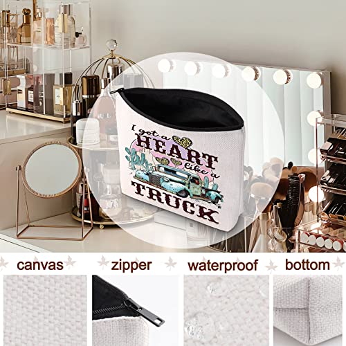 LEVLO Country Music Quote Cosmetic Bag Song Western Gift I Got A Heart Like a Truck Musical Make Up Zipper Pouch Bag Cowboy Cowgirl Merchandise (Like a Truck)