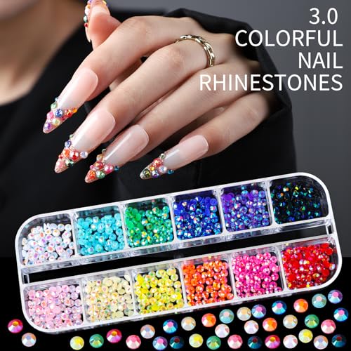 Teenitor 3D Nail Art Charms and Rhinestones Set with Gold Stickers