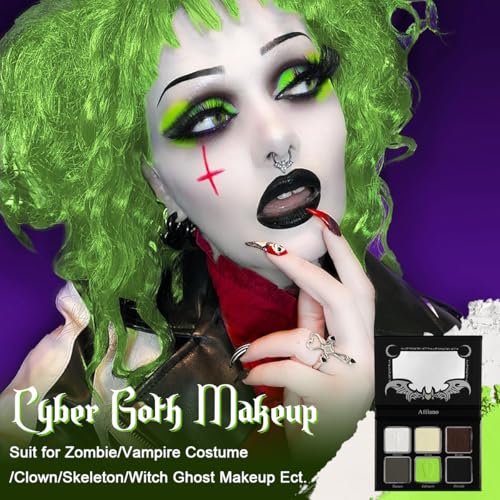Afflano Smokey Green Eyeshadow Palette, Cyber Goth Smoky Eyes Makeup Eyeshadow Pallet With Mirror, Neon green Brown Black White Grey Highly Pigmented Long Lasting, for Girls Women Green Eyes Makeup