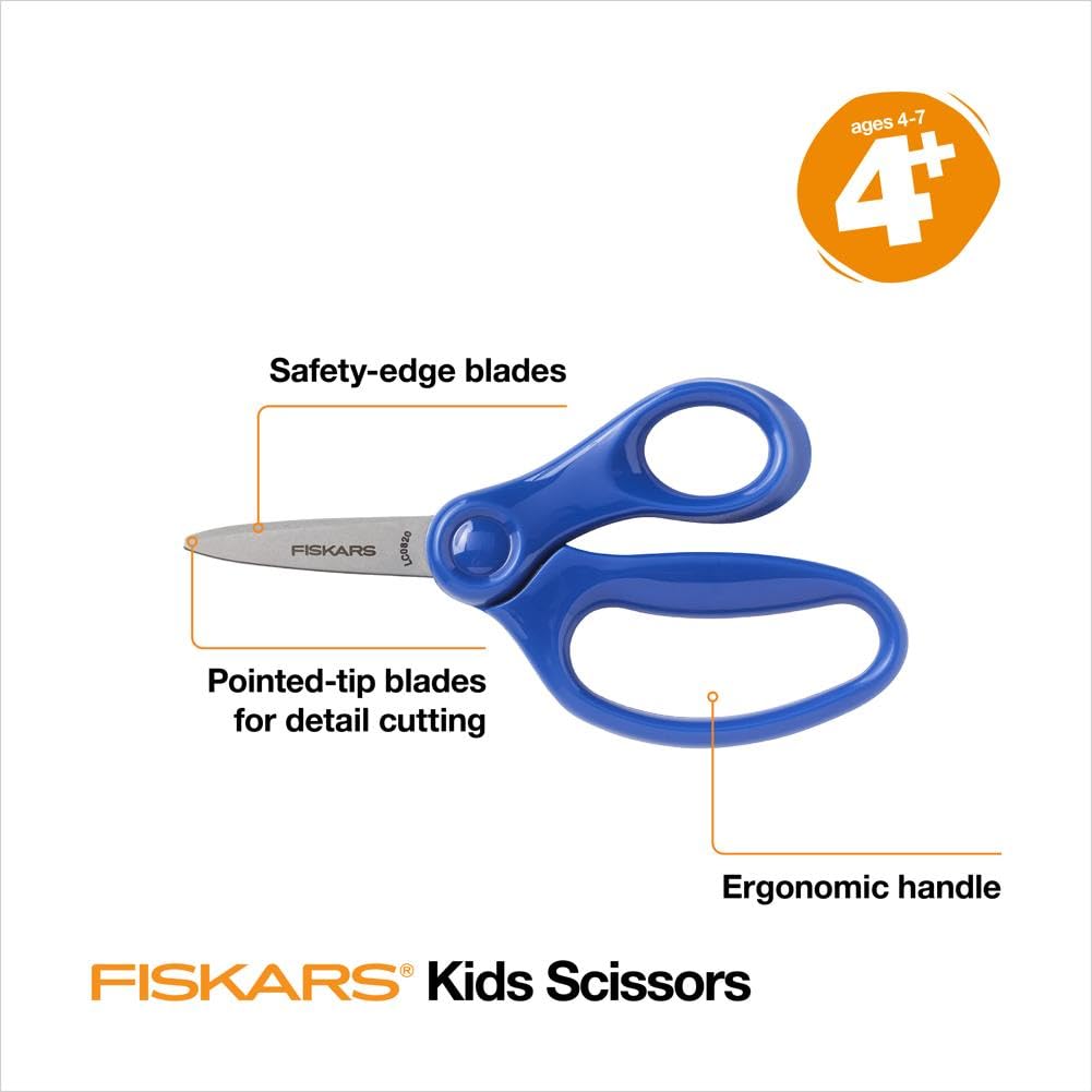 Fiskars 5" Pointed-Tip Scissors for Kids Ages 4-7 - Scissors for School or Crafting - Back to School Supplies - Blue