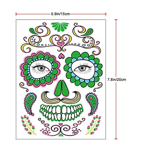 Glow in the Dark Temporary Face Tattoos, 6 Sheets Sugar Skull