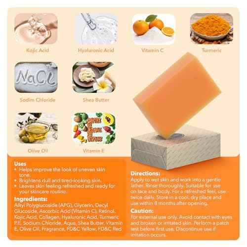 Kojic Acid Complexion Brightening Soap Bar with Vitamin C, Turmeric, Retinol, Collagen & Hyaluronic Acid ? Brightening Face & Body Soap ? Supports Brighter Skin, Even Skin Tone ? 2 Pack
