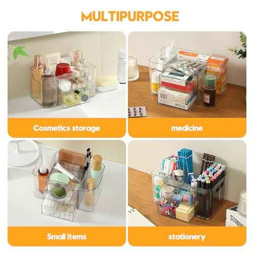 Acrylic Makeup Organizer for Countertop ? 2 Drawers & 3 Compartments, Clear Storage Bin. Multi-use for Skincare, Cosmetics, Jewelry & Small Accessories, fits Vanity, Bathroom, Office, Craft