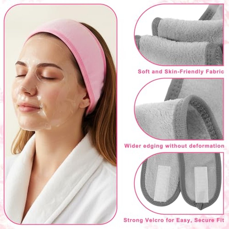 3Pcs Facial Spa Headband, Adjustable Hair Wrap for Face Washing