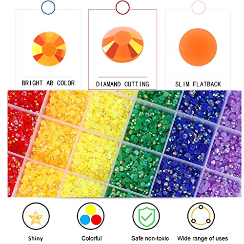 BELICEY 24000Pcs Rainbow Rhinestones for Nails Flatback Resin Crystal Nail Rhinestones Round Beads Gems Multi Sizes Rhinestones 3D Nail Crystals for Nail Art DIY Crafts Clothes Shoes Jewelry