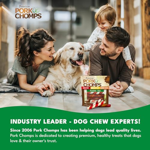 Pork Chomps Baked Pork Skin Dog Chews, 6-inch Twists, Bacon Flavor Wrap, 4 Count (Pack of 2)