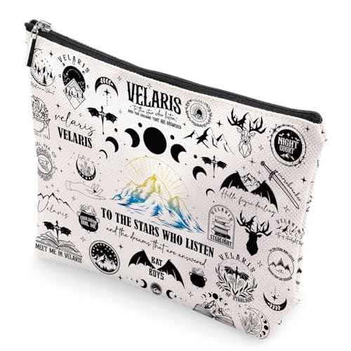 ACOTAR Gifts Makeup Bag - Reusable Organizer Bags Fantasy Birthday Gift for Girls Women Bookish Friend Novel Lover Fan Merch Cosmetic Pouch With Zipper Goth Night Moon Star Starry Print Case