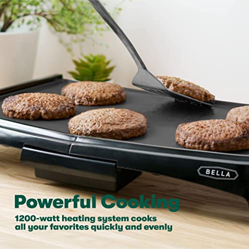 BELLA Electric Griddle with Crumb Tray - Smokeless Indoor Grill, Nonstick Surface, Adjustable Temperature Control Dial & Cool-touch Handles, 10" x 16", Black