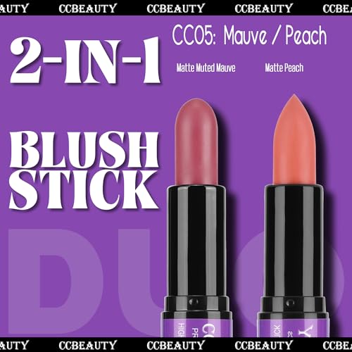CCbeauty 2pcs 2-IN-1 Shimmer Contour Highlighter Stick with Blush,Cream Dual-End Highlight Bronzer Concealer & Blusher for Cheeks & Lip, Long Lasting Contouring for Face Shaping Makeup, Light-Medium
