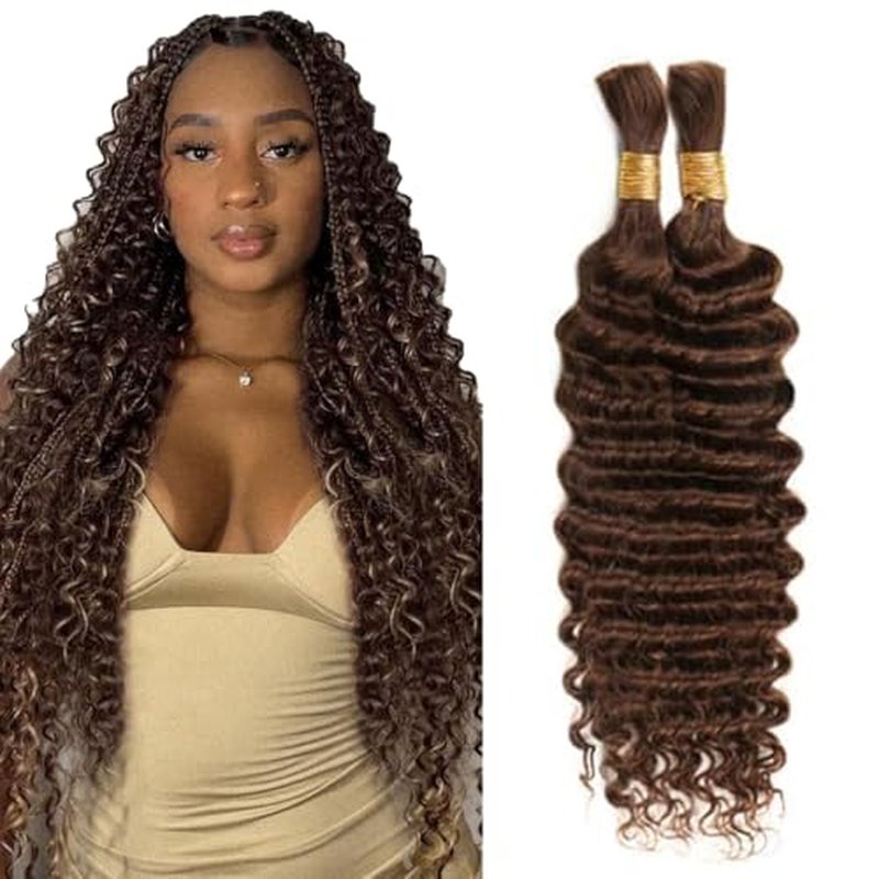 22 Inch Chocolate Brown Deep Wave Bulk Human Braiding Hair - 100g