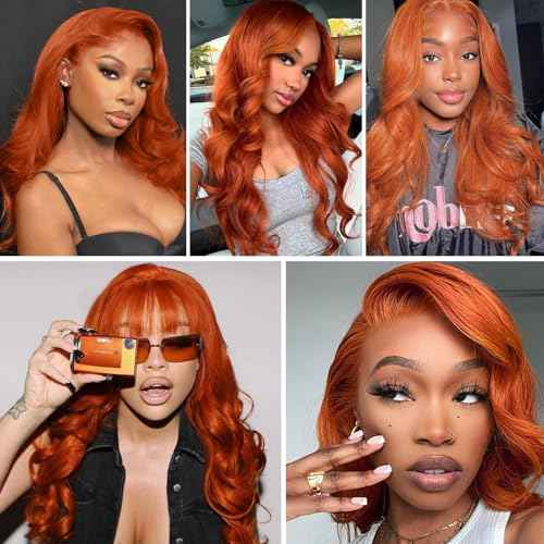 ALHER Ginger Orange 3 Bundles with 2x6 Closure (18 20 22+18), Body Wave #350 Bundles with 2x6 Long Deep Part Lace Closure Pre Plucked, 12A Grade 100% Unprocessed Brazilian Virgin Remy Human Hair