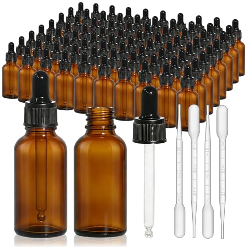 80 Pack 1oz Amber Glass Dropper Bottles, Leakproof 30ml