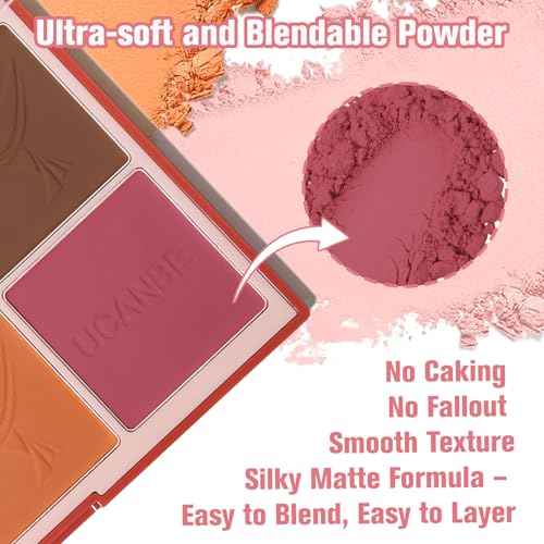 8 Colors Face Matte Blush Palette Shading Blusher - Buildable Facial Cheek Blusher Contour Bronzing Pressed Powder Makeup Pallet Women Gift Set (8 Colors Face Blush Palette)