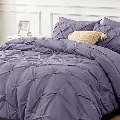 Bedsure Twin Comforter Set with Sheets - 5 Pieces Twin Bedding Sets, Pinch Pleat Grayish Purple Twin Bed in a Bag with Comforter, Sheets, Pillowcase & Sham