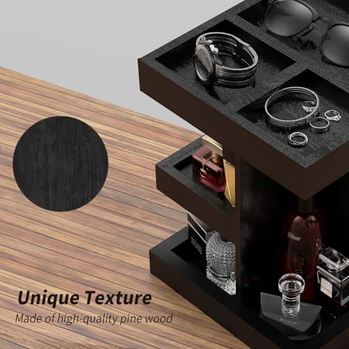 Wooden Cologne Organizer for Men: 3 Tier Perfume Display Stand with 360 Degree Rotating for Desk & Nightstand - Large Capacity Cologne Shelf Organizer for Mens Gift (Black)