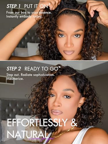 LUVME HAIR 12" Curly Bob Glueless Wig Blonde Highlights