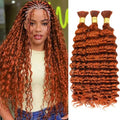 Fridnae 22 Inch Ginger Deep Curly Human Hair for Braiding | #350 Bulk Boho Braid Extensions