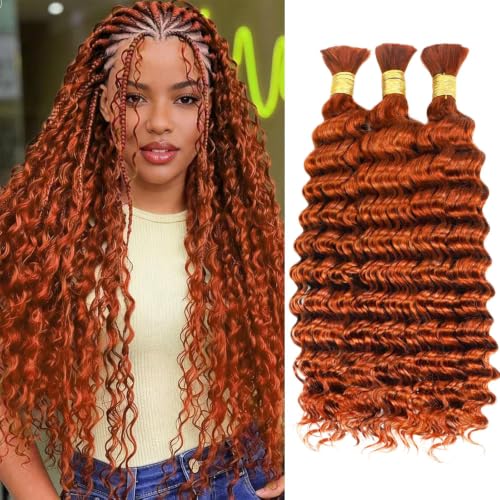 Fridnae 22 Inch Ginger Deep Curly Human Hair for Braiding | #350 Bulk Boho Braid Extensions