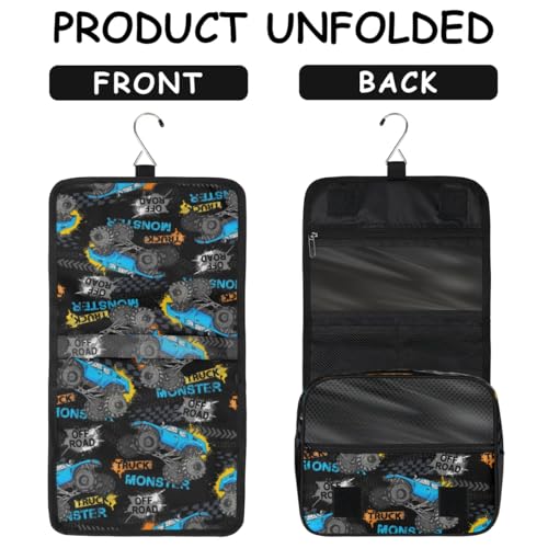 Hanging Travel Toiletry Bag for Kids, Women Cosmetic Organizer Makeup Bag Pouch Men Shaving Dopp Kit Shower Bag With Sturdy Hook(Off-Road Truck)