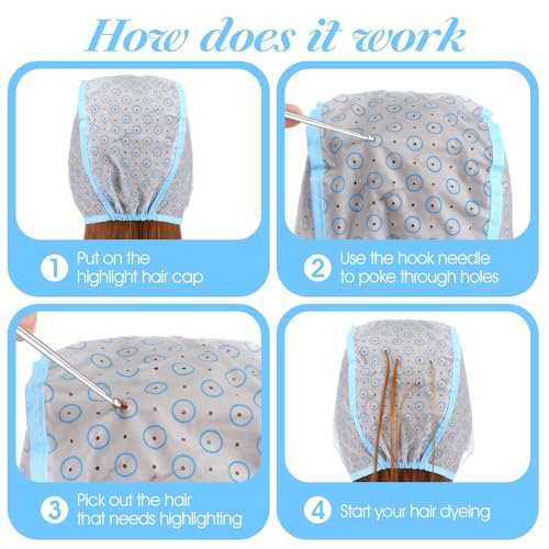 Blue Hair Highlighting Cap Kit with Crochet Hook & Accessories for Salon & DIY Hair Dyeing