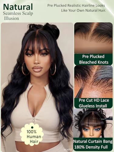 KLAIYI Bye Bye Slip 7x5 HD Lace Front Wig Loose Wave 180% Density 18 Inch