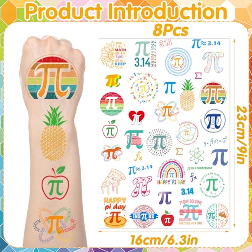 Pi Day Temporary Tattoos - 200+ Happy Pi Day Party Favors Decorations Supplies, Math Symbol Tattoo Stickers for Adults, Math Themed Birthday Party Decor Classroom Prizes Rewards