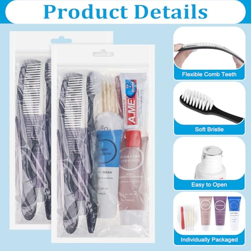 Toiletries Kits Bulk Disposable Travel Supplies, Personal Hygiene Care Essentials Men Women Trial Size Toiletry Sets Amenities for Hotel/Camping/ Charity/Homeless/Shelter/Relief 7 in 1 (5 Pack)