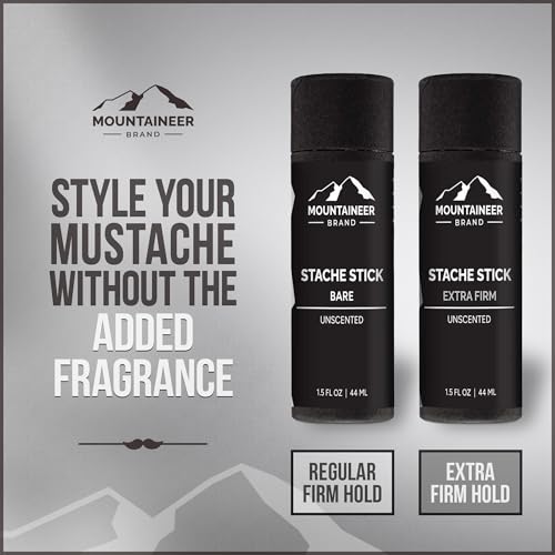 Mountaineer Brand Stache Stick | Mustache Wax for Men | 100% Natural Beeswax and Plant Based Oils | Grooming Beard Moustache Wax | Smooth, Condition, Styling Balm | Extra Firm Hold 1.5oz